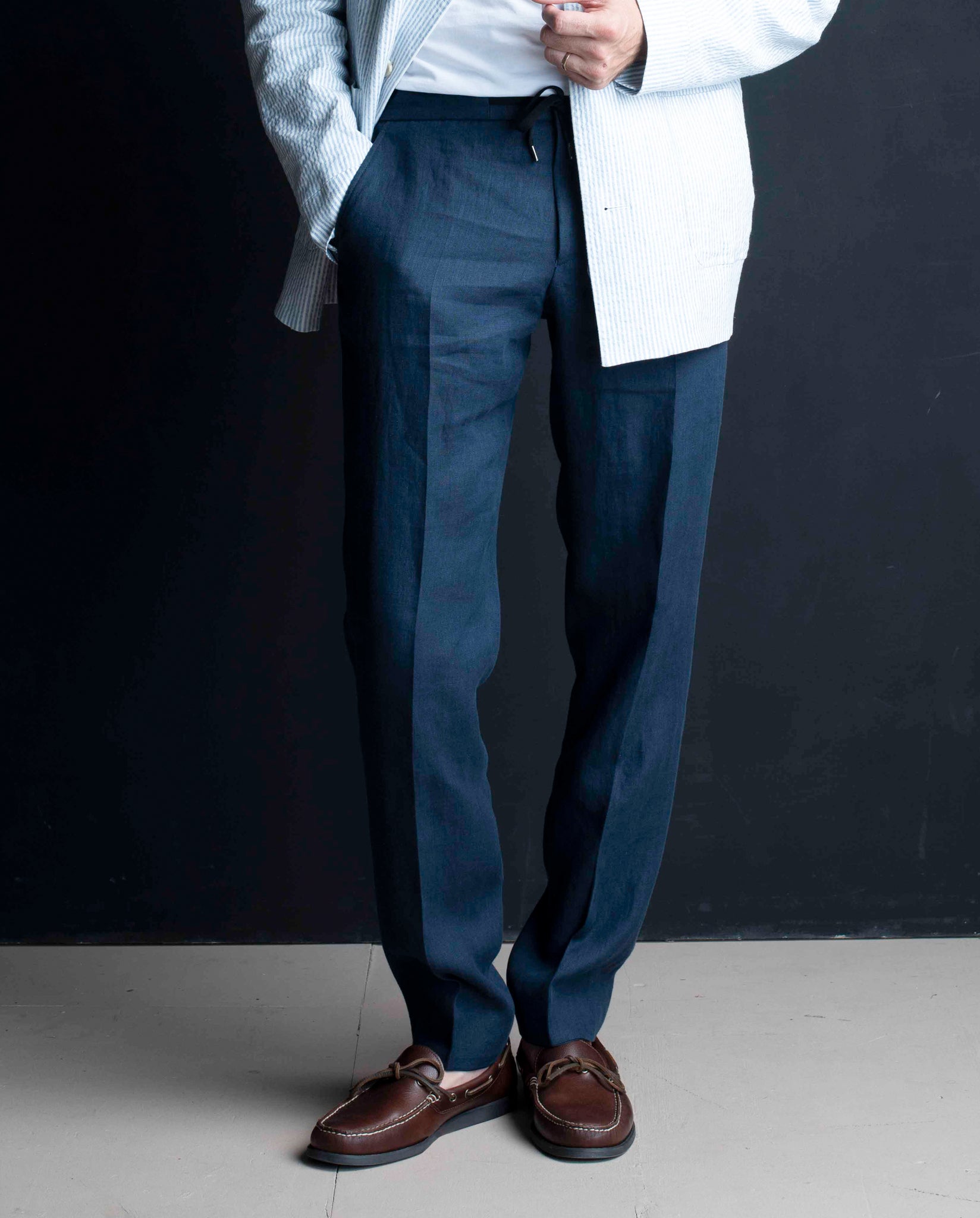 BURTON LINEN DRAWSTRING TROUSER - NAVY