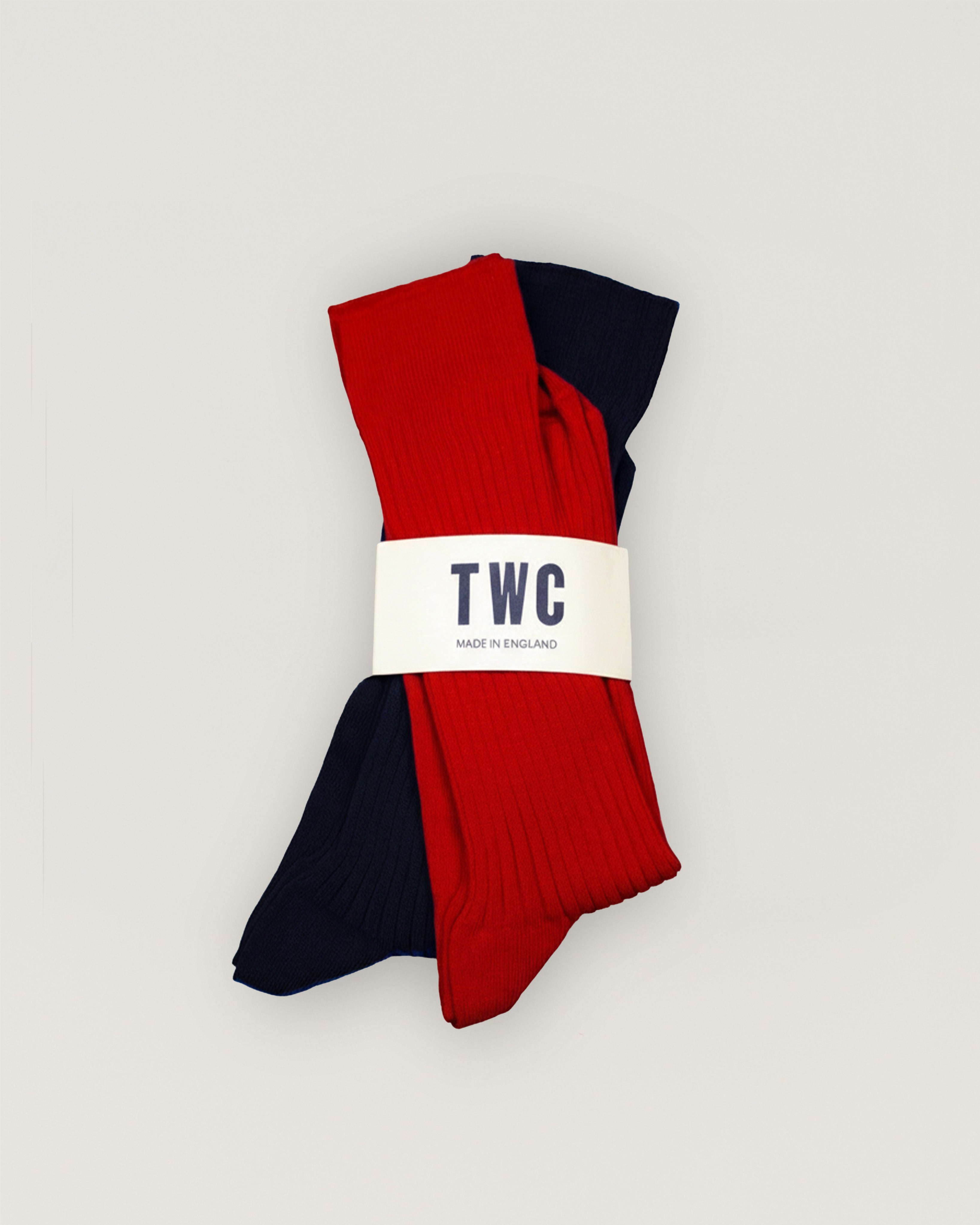 RED & NAVY FINE RIB COTTON SOCKS