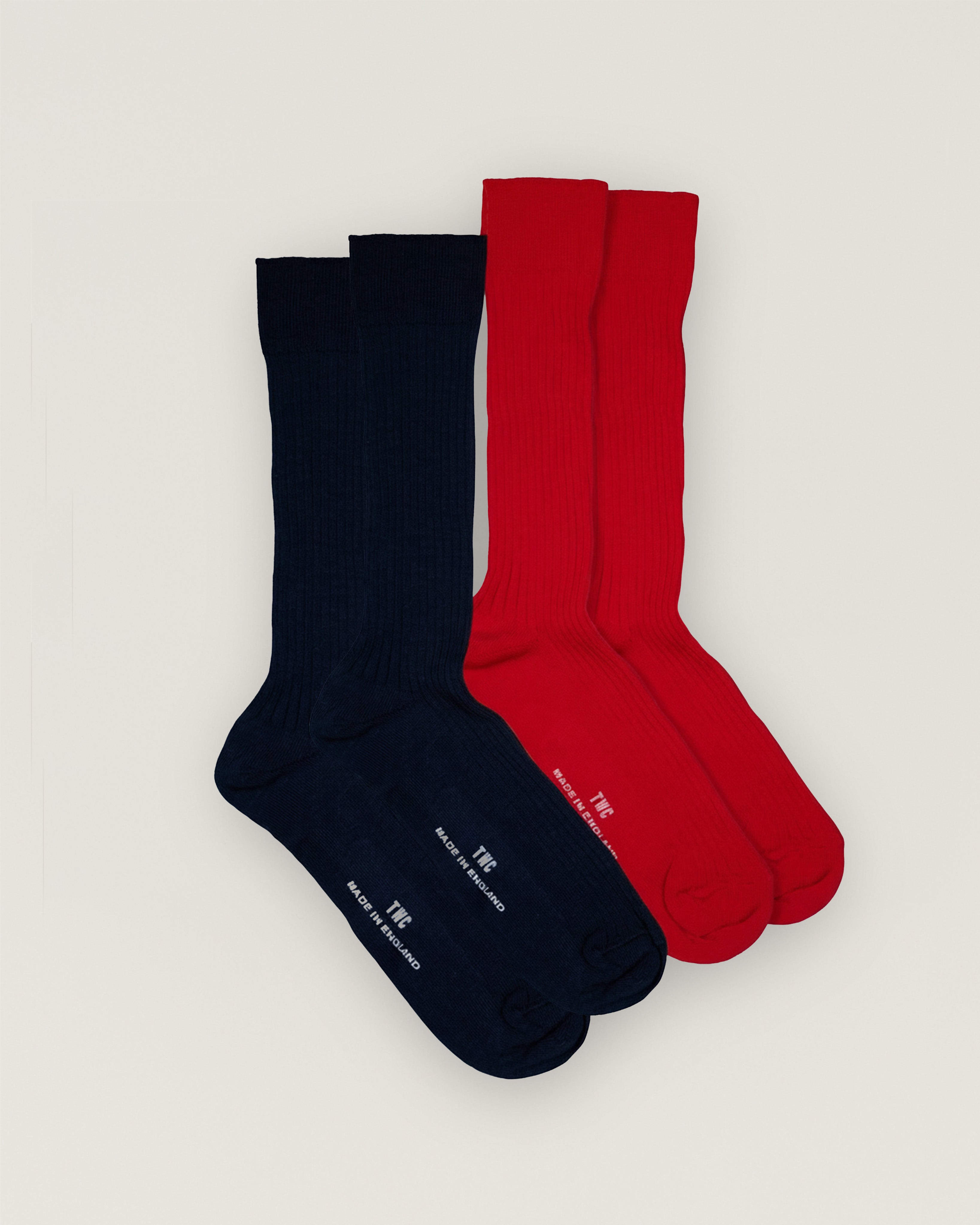 RED & NAVY FINE RIB COTTON SOCKS