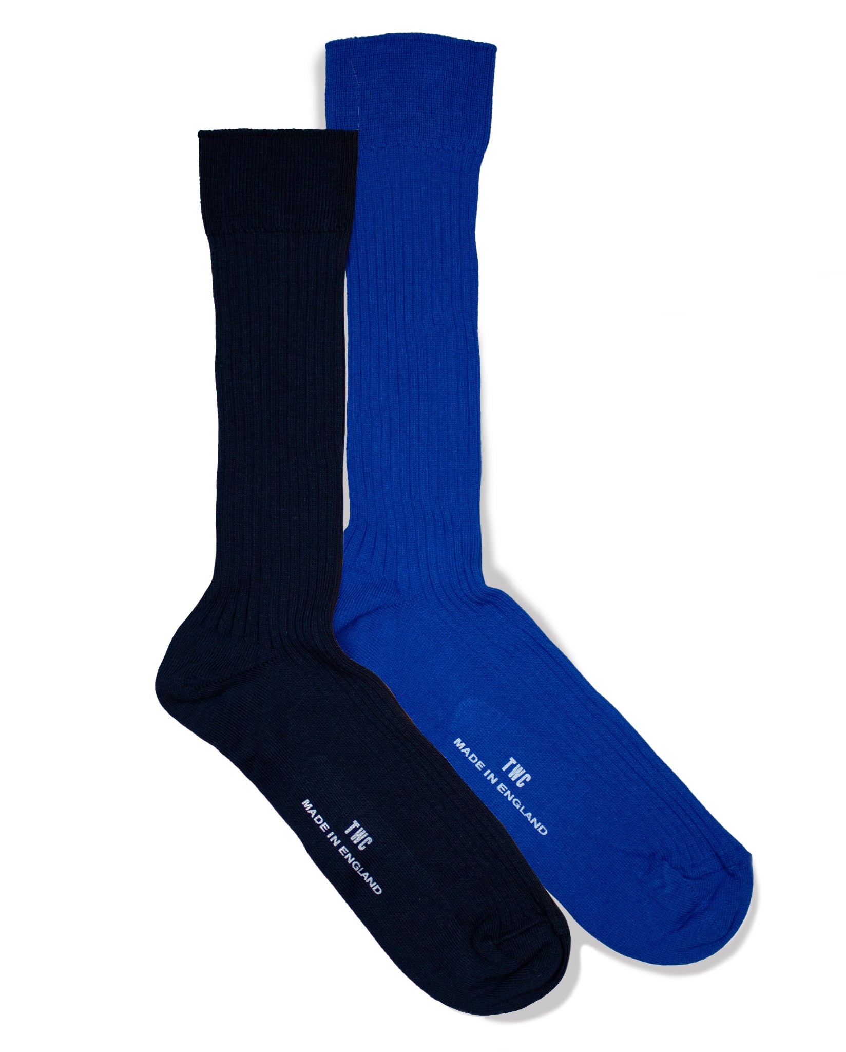 Fine Rib Cotton Socks - 2 Pack - Royal Blue & Navy