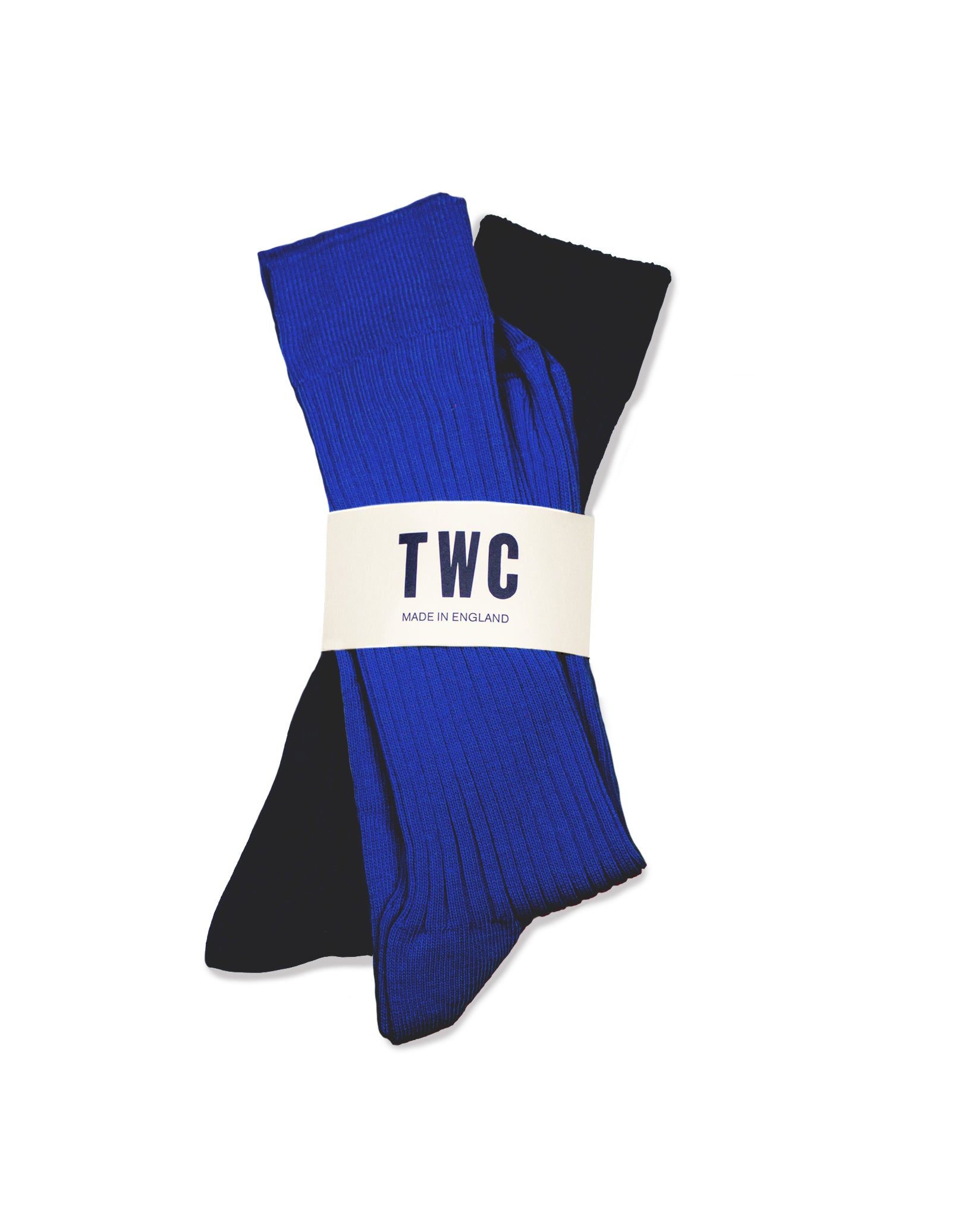 Fine Rib Cotton Socks - 2 Pack - Royal Blue & Navy