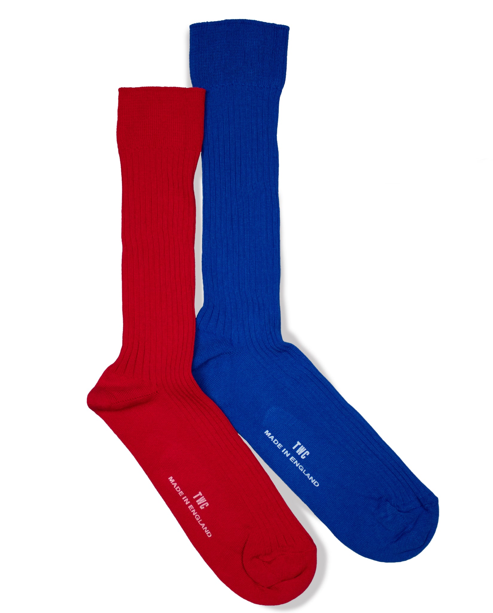 Fine Rib Cotton Socks - 2 Pack - Red & Royal Navy