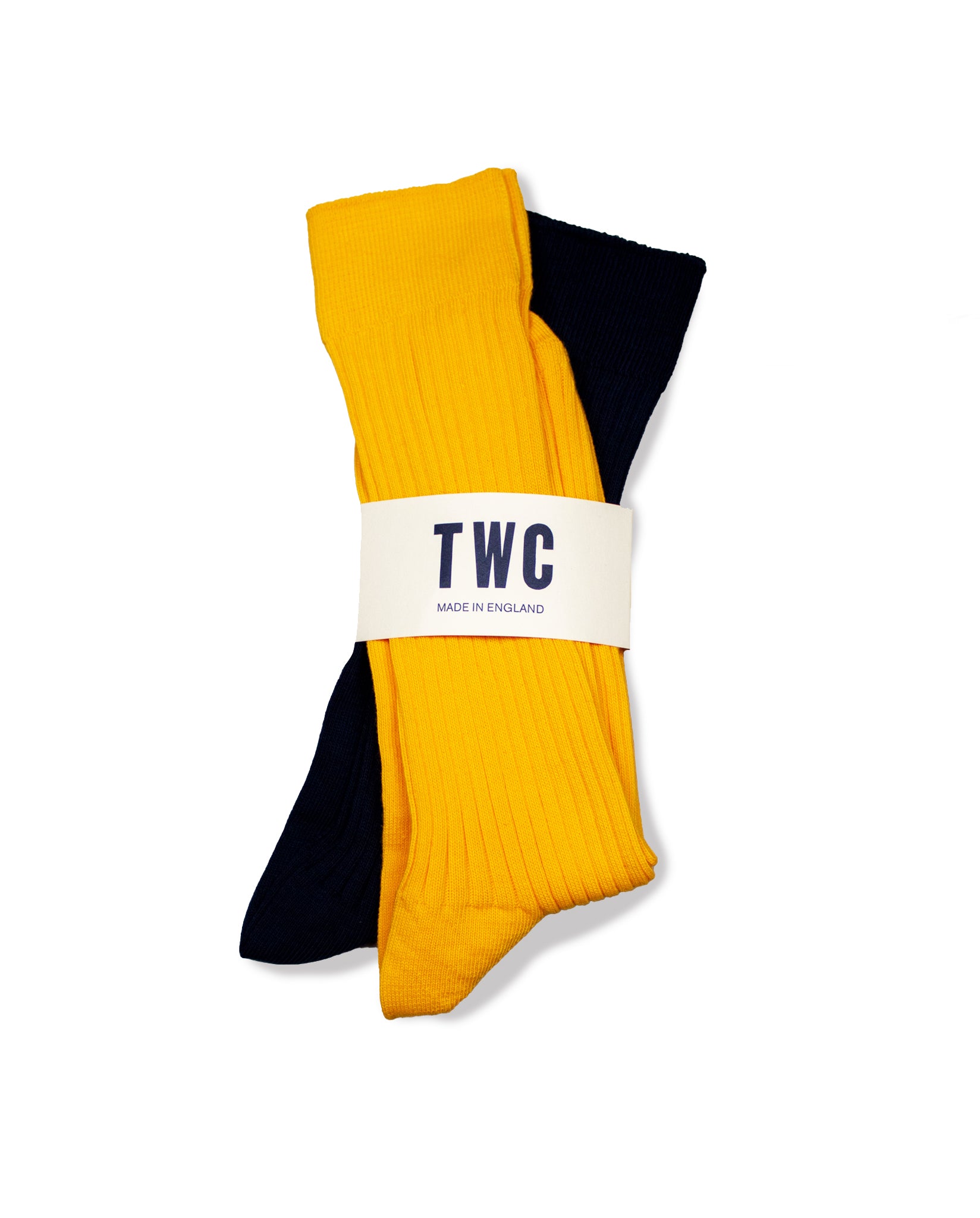 Fine Rib Cotton Socks - 2 pack - Yellow & Navy