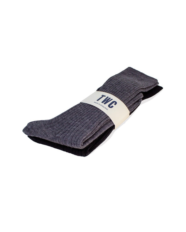 FINE MERINO WOOL SOCK 2 PACK IN BLACK & CHARCOAL