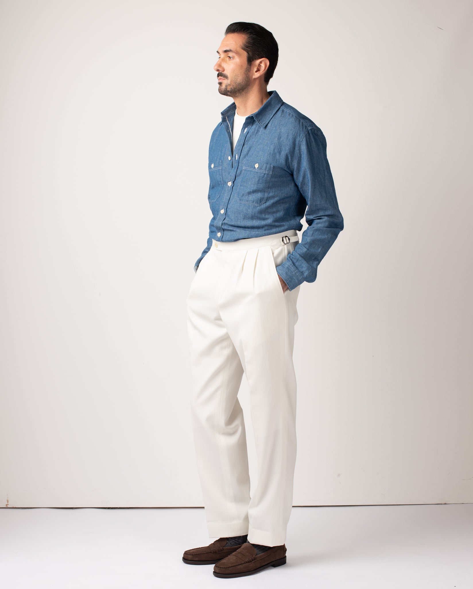 HENRY PLEAT CHINO - CREAM