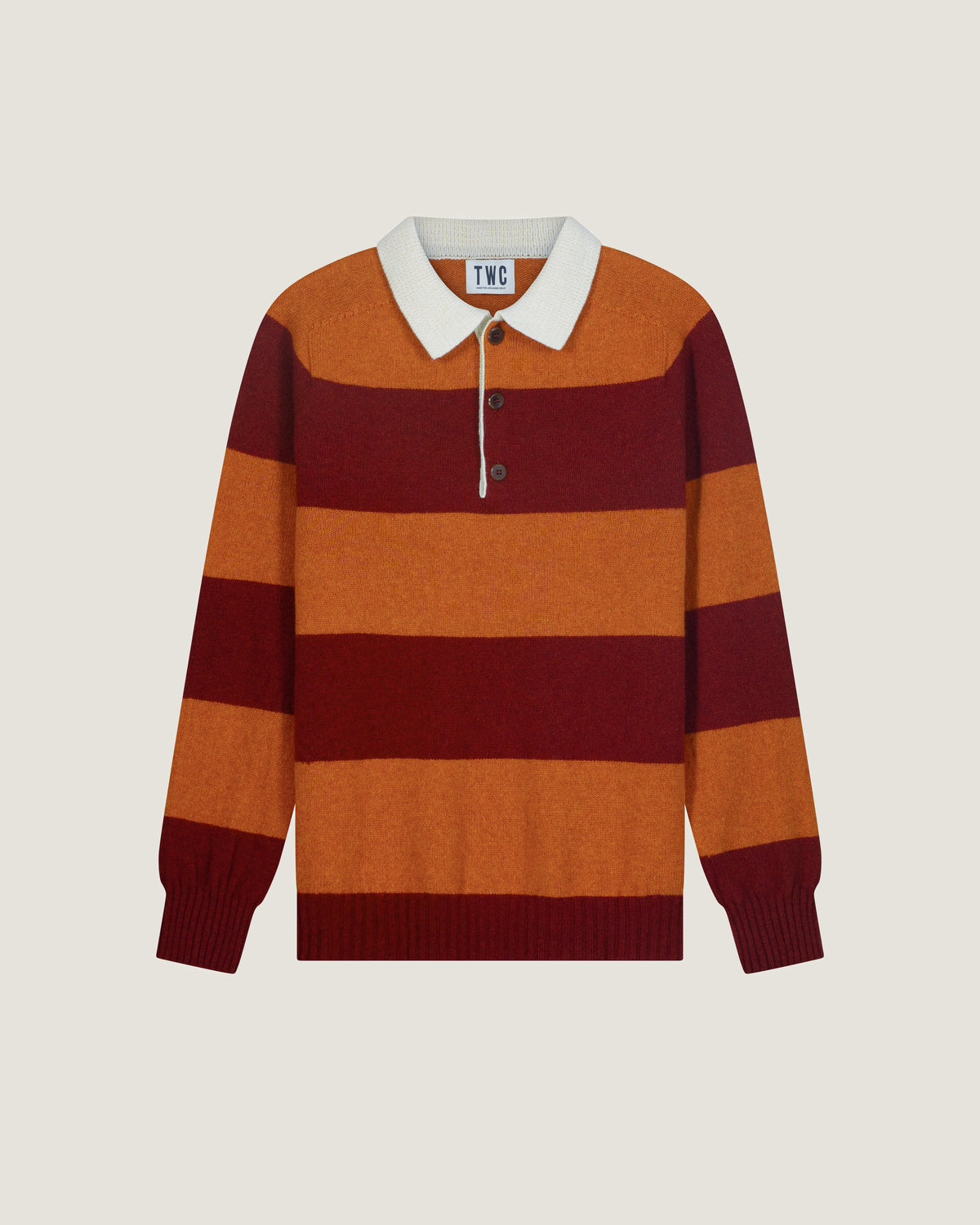Orange & Russet Striped George Lambswool Polo Sweater