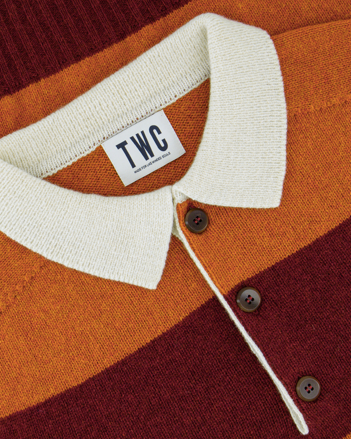 Orange & Russet Striped George Lambswool Polo Sweater