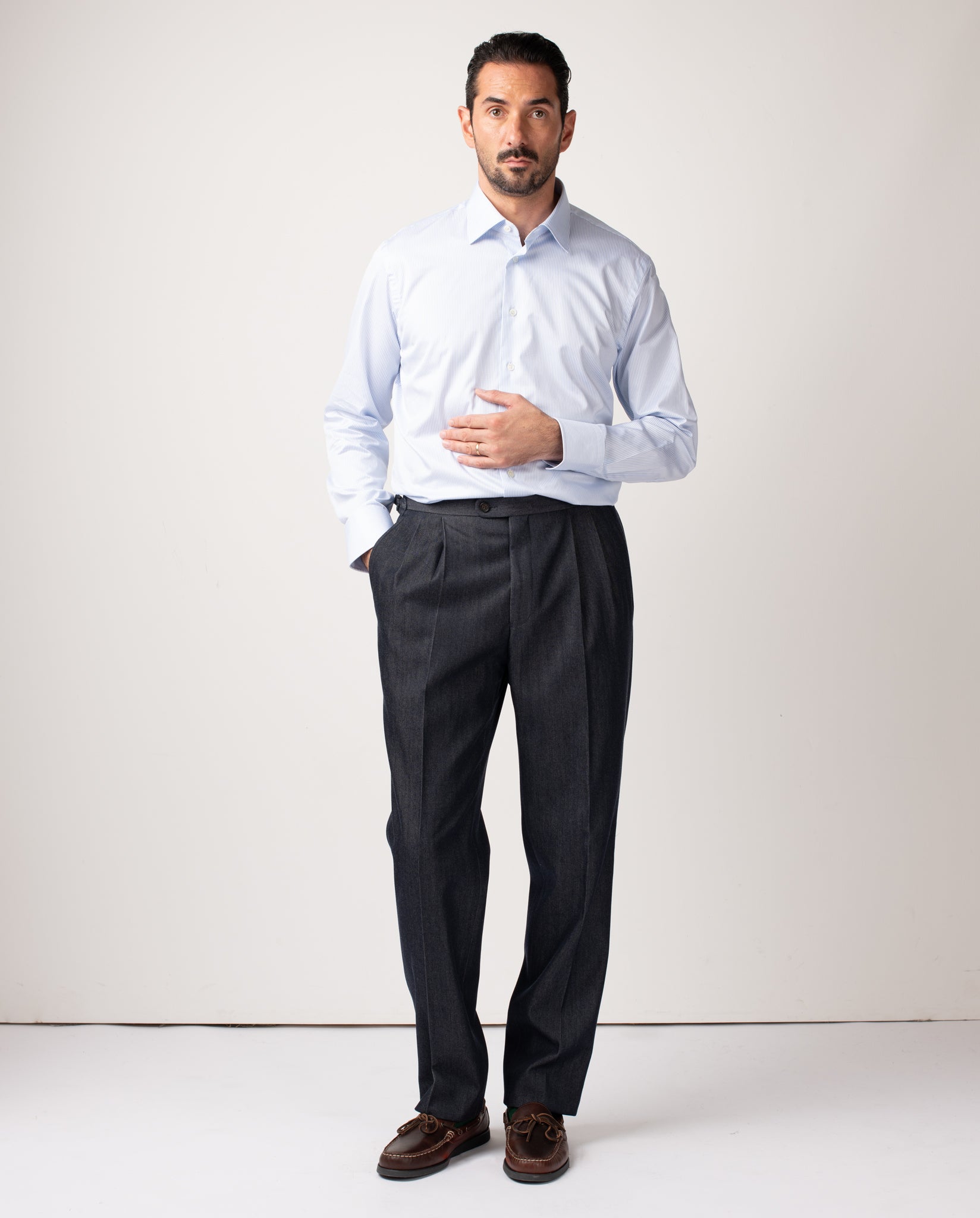 HENRY PLEAT CHINO - INDIGO WOOL