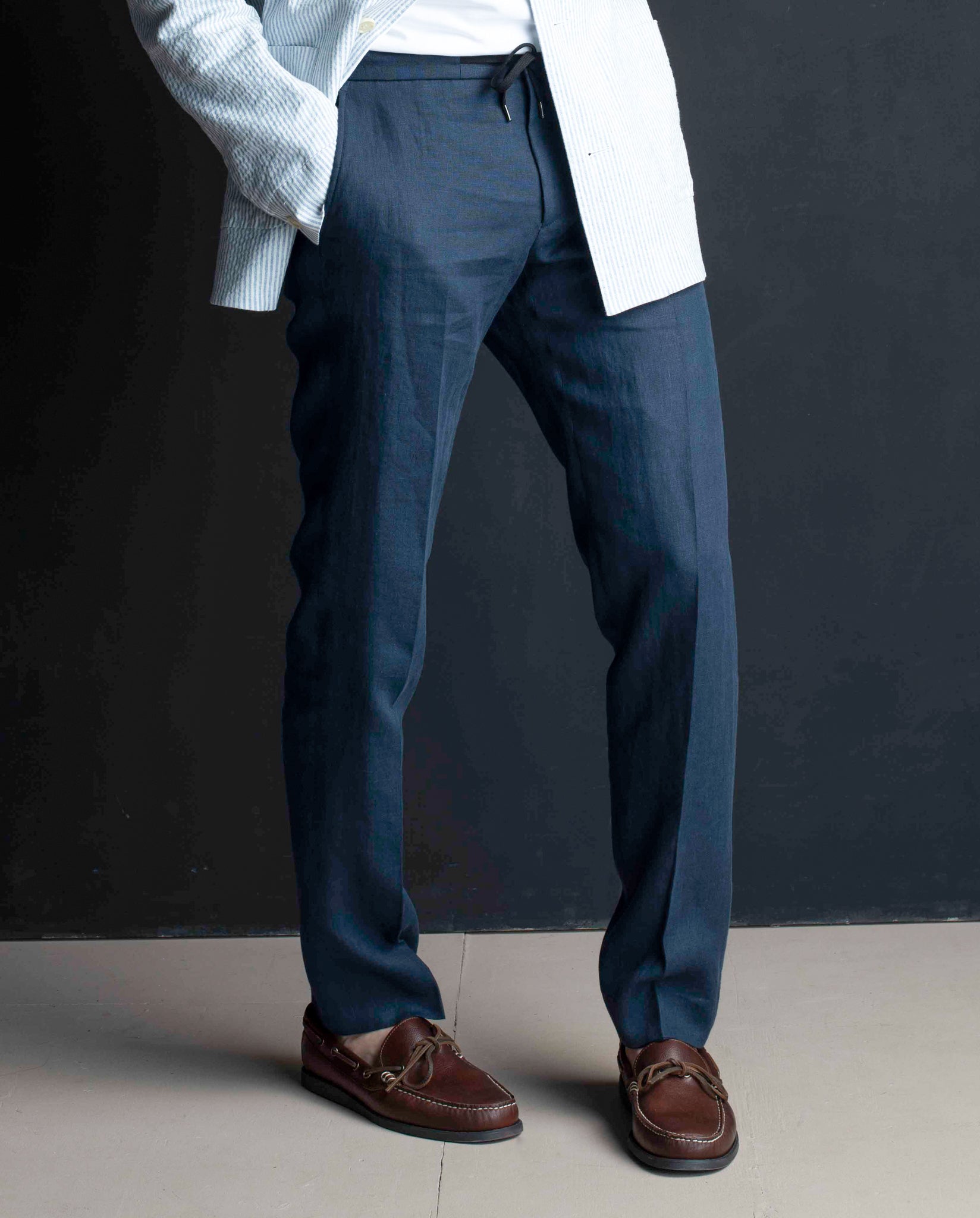 BURTON LINEN DRAWSTRING TROUSER - NAVY