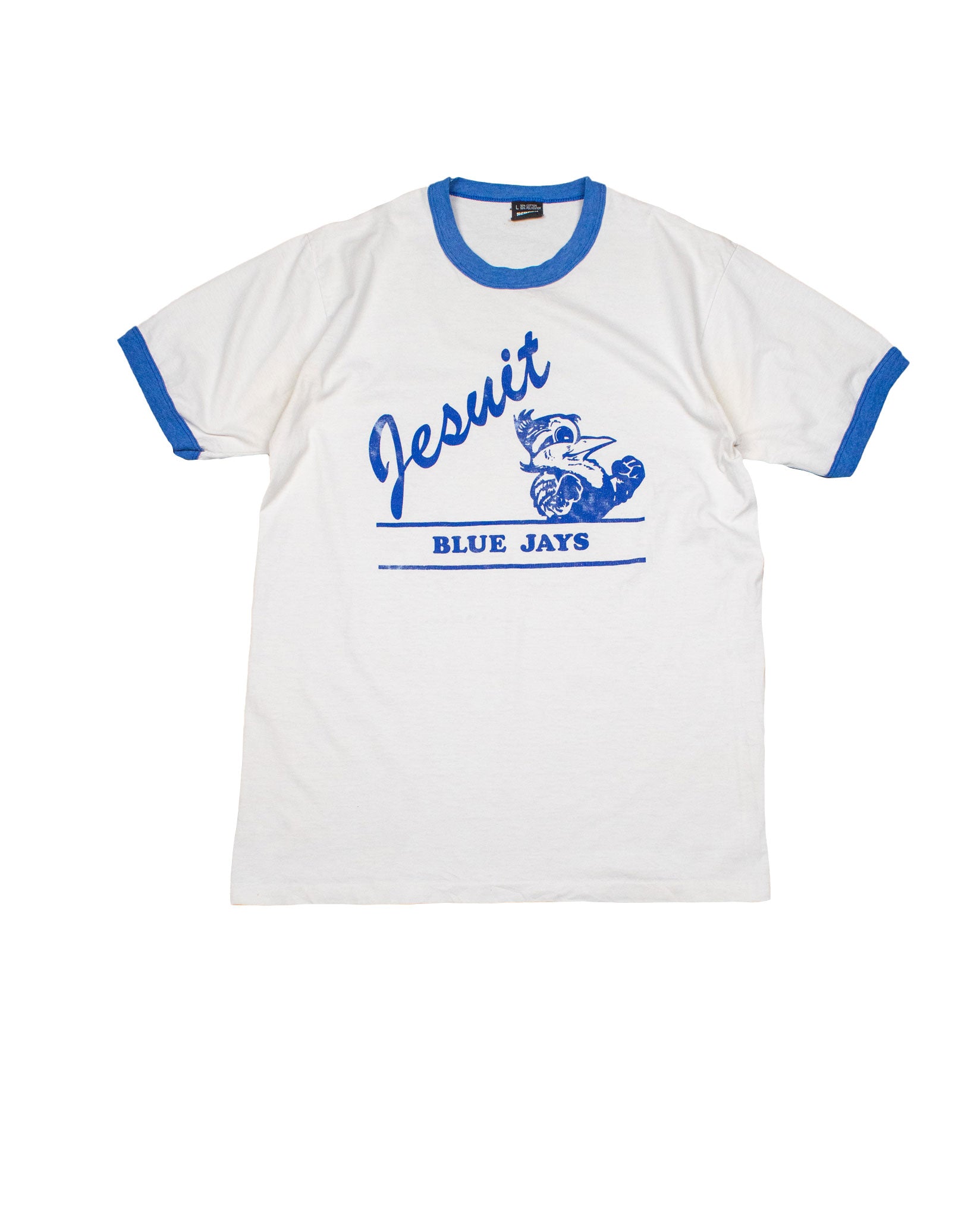 Jesuit Blue Jays Vinyl Print Ringer T-shirt in Off White