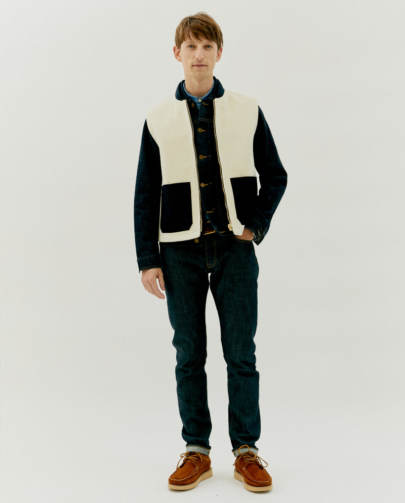 ALDWORTH GILET IN CREAM WOOL HERRINGBONE