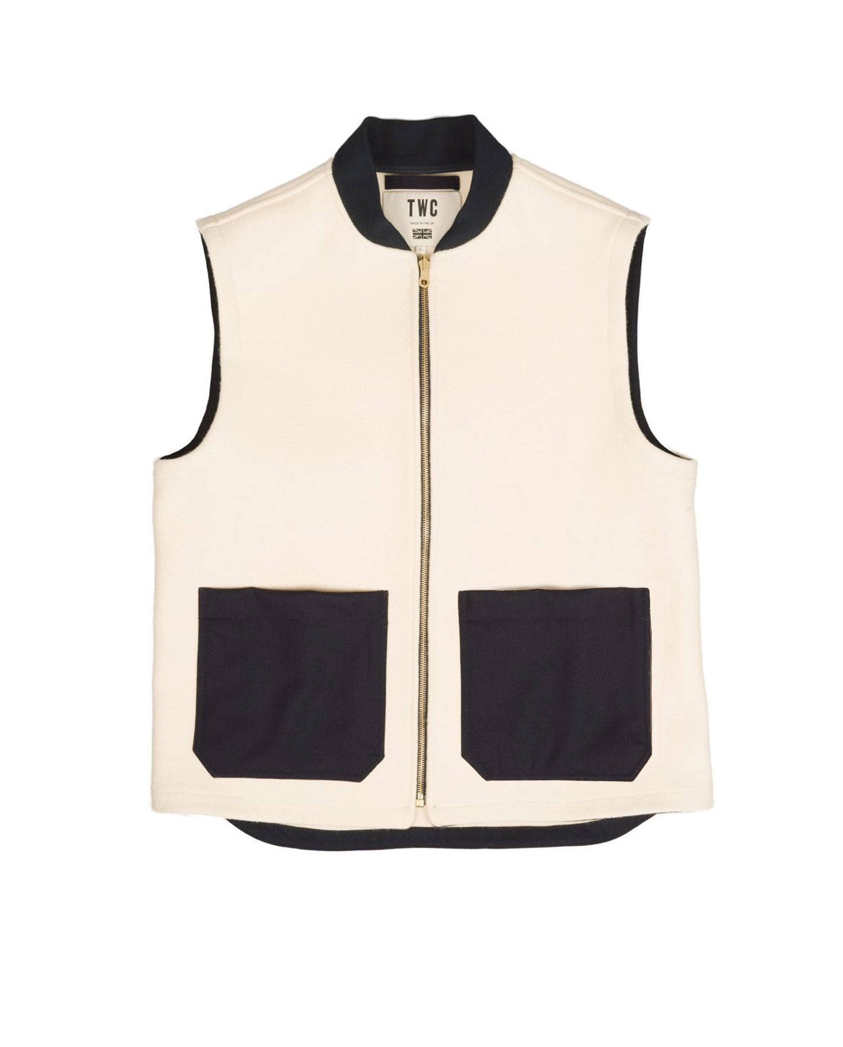 ALDWORTH GILET IN CREAM WOOL HERRINGBONE