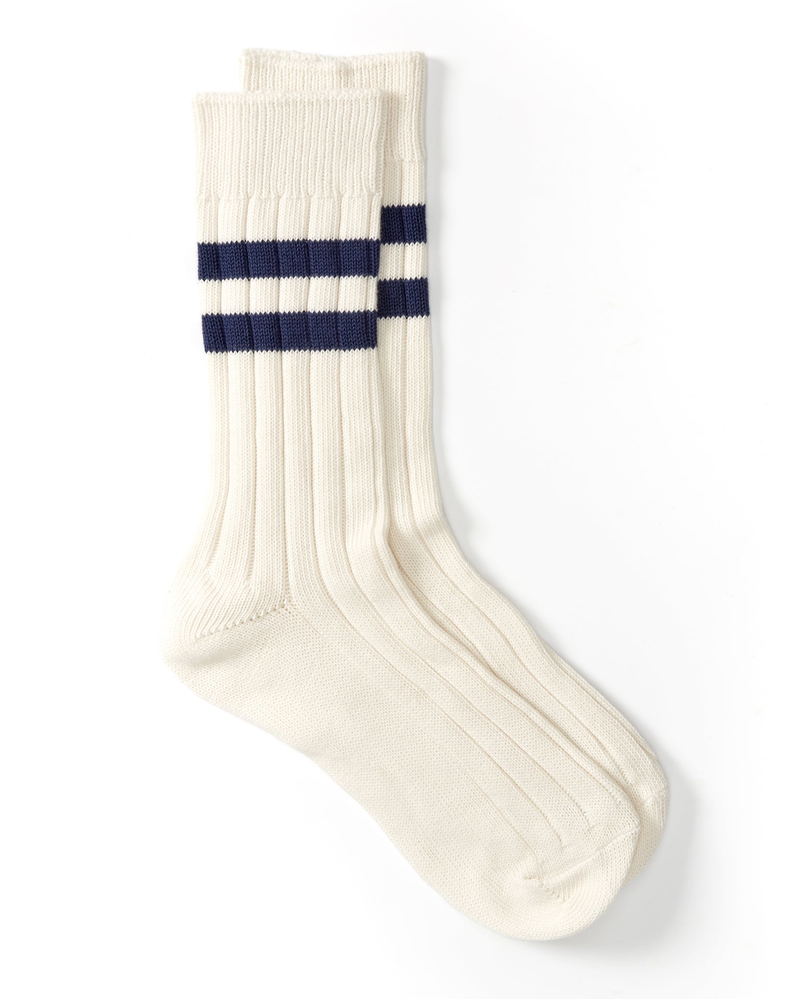 VARSITY SOCKS - CREAM WITH NAVY BLUE STRIPES