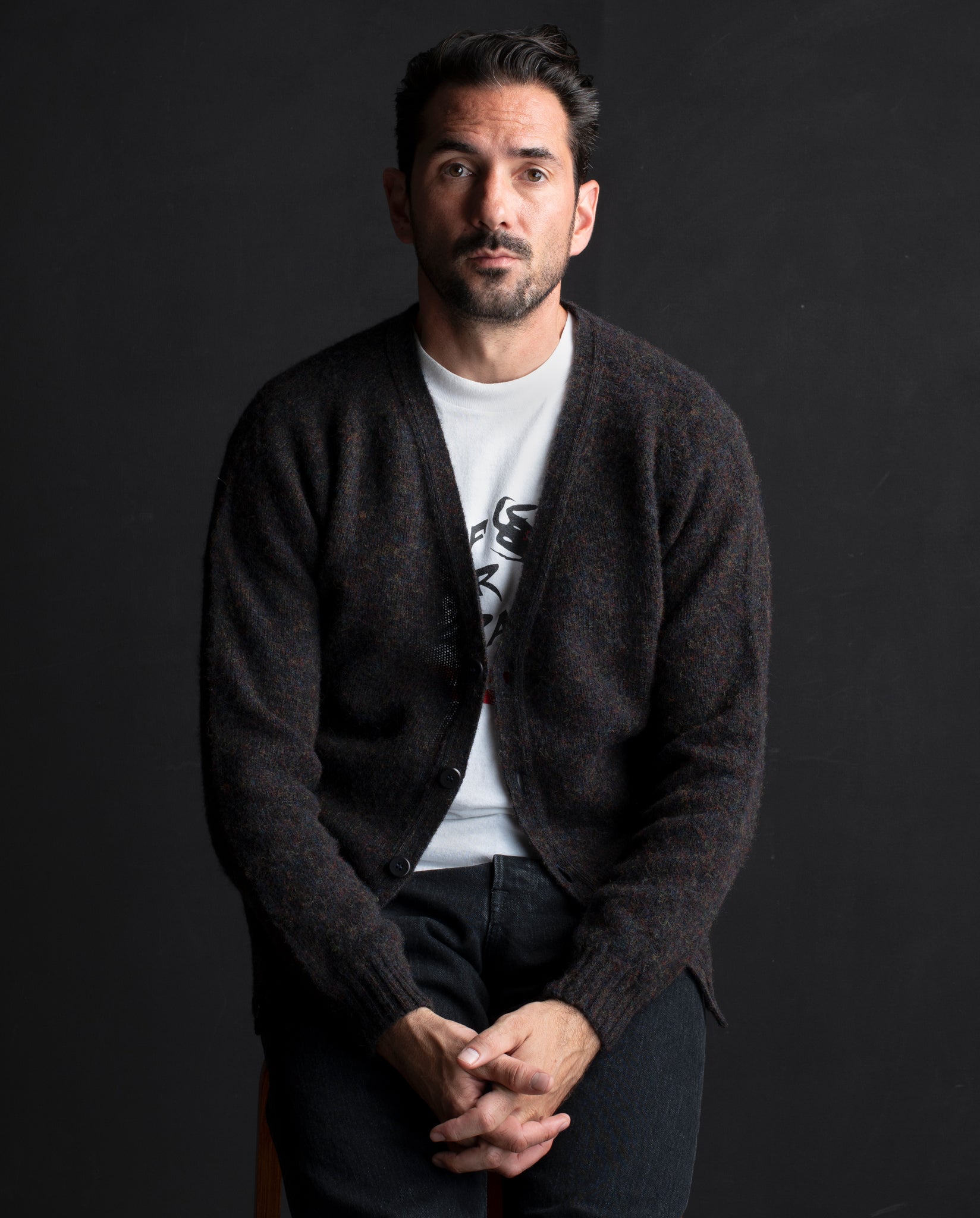 HUXLEY BRUSHED SHETLAND CARDIGAN - NIGHTFALL