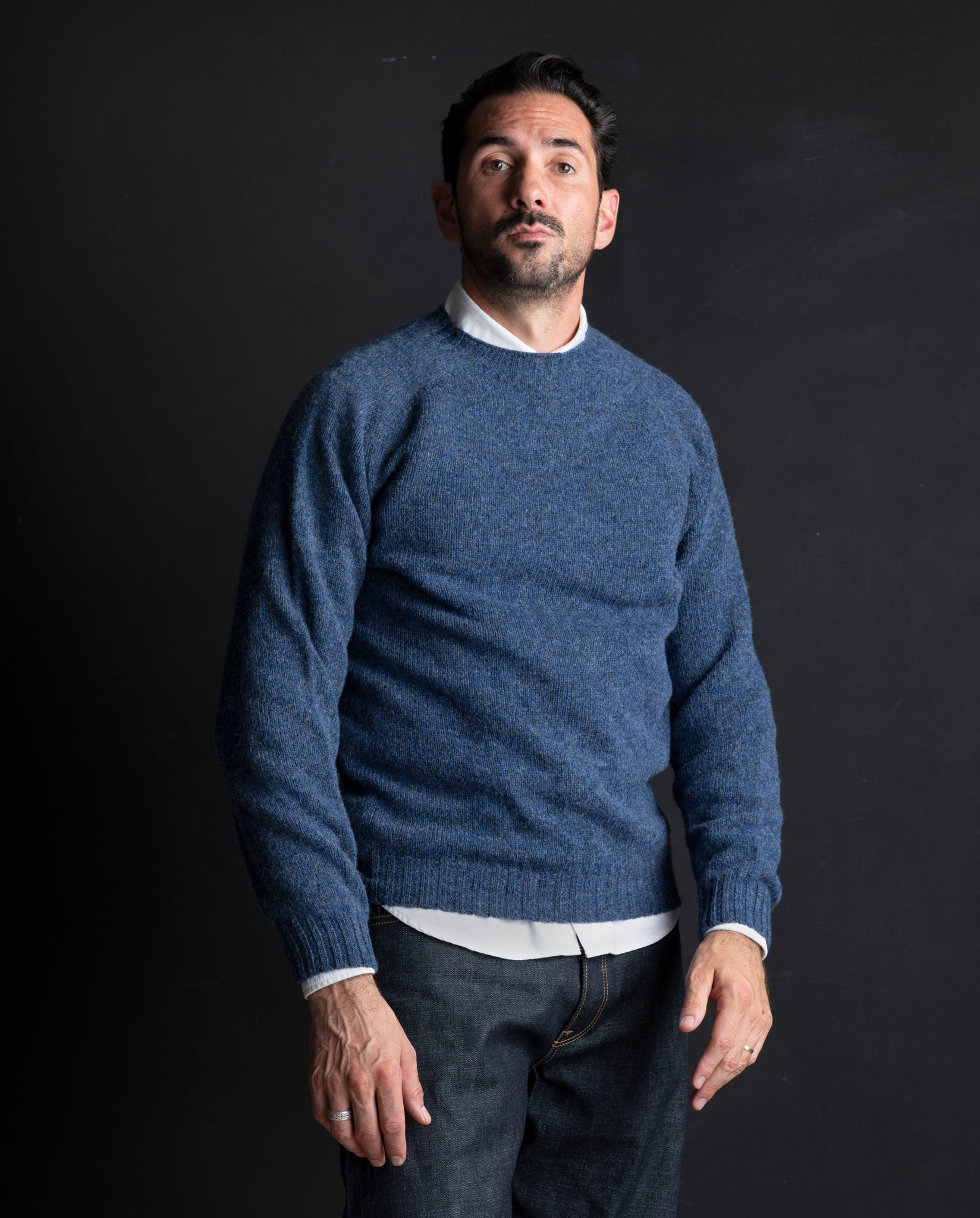 RUSKIN SHETLAND SWEATER - DENIM BLUE