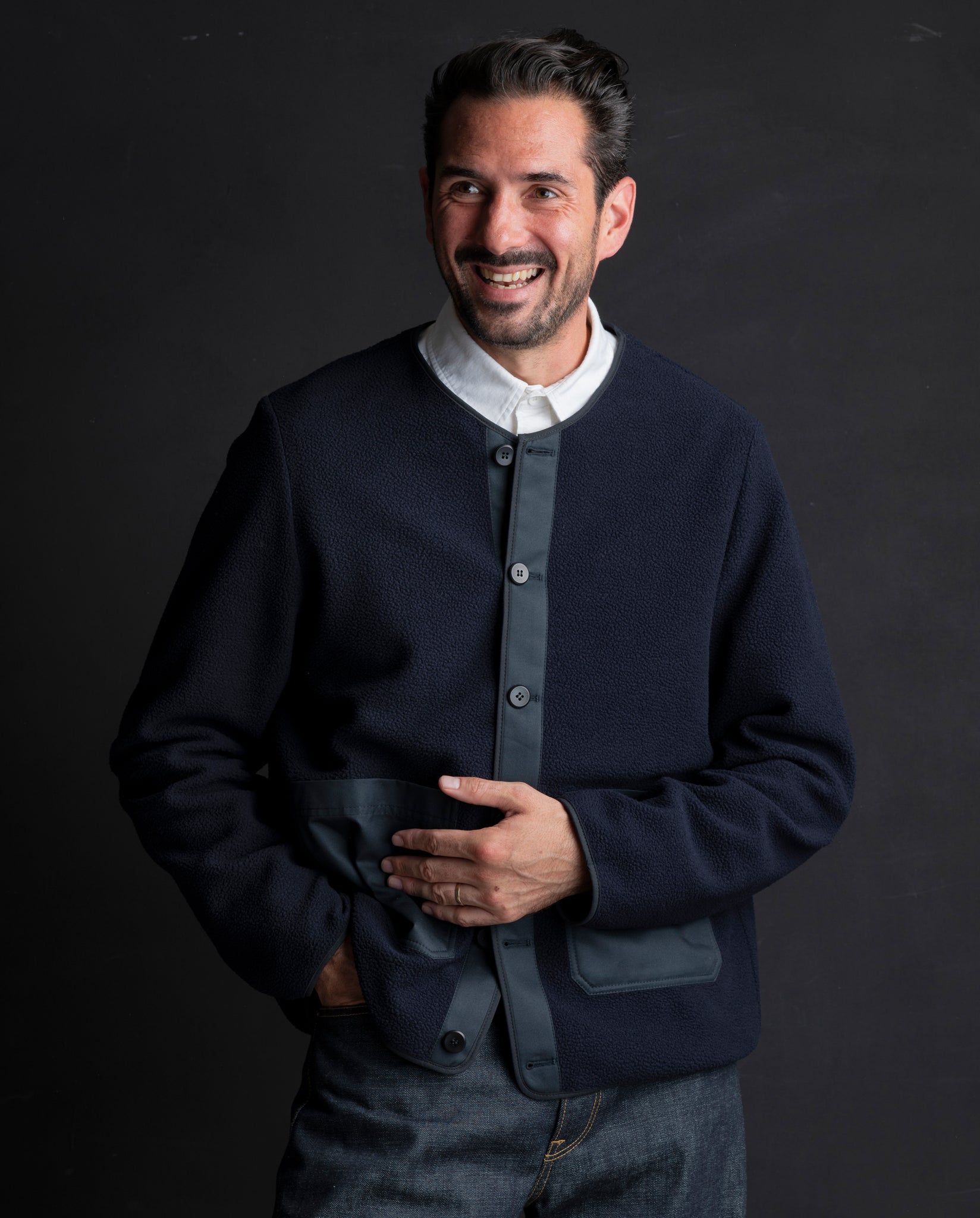 NORFOLK FLEECE CARDIGAN IN NAVY