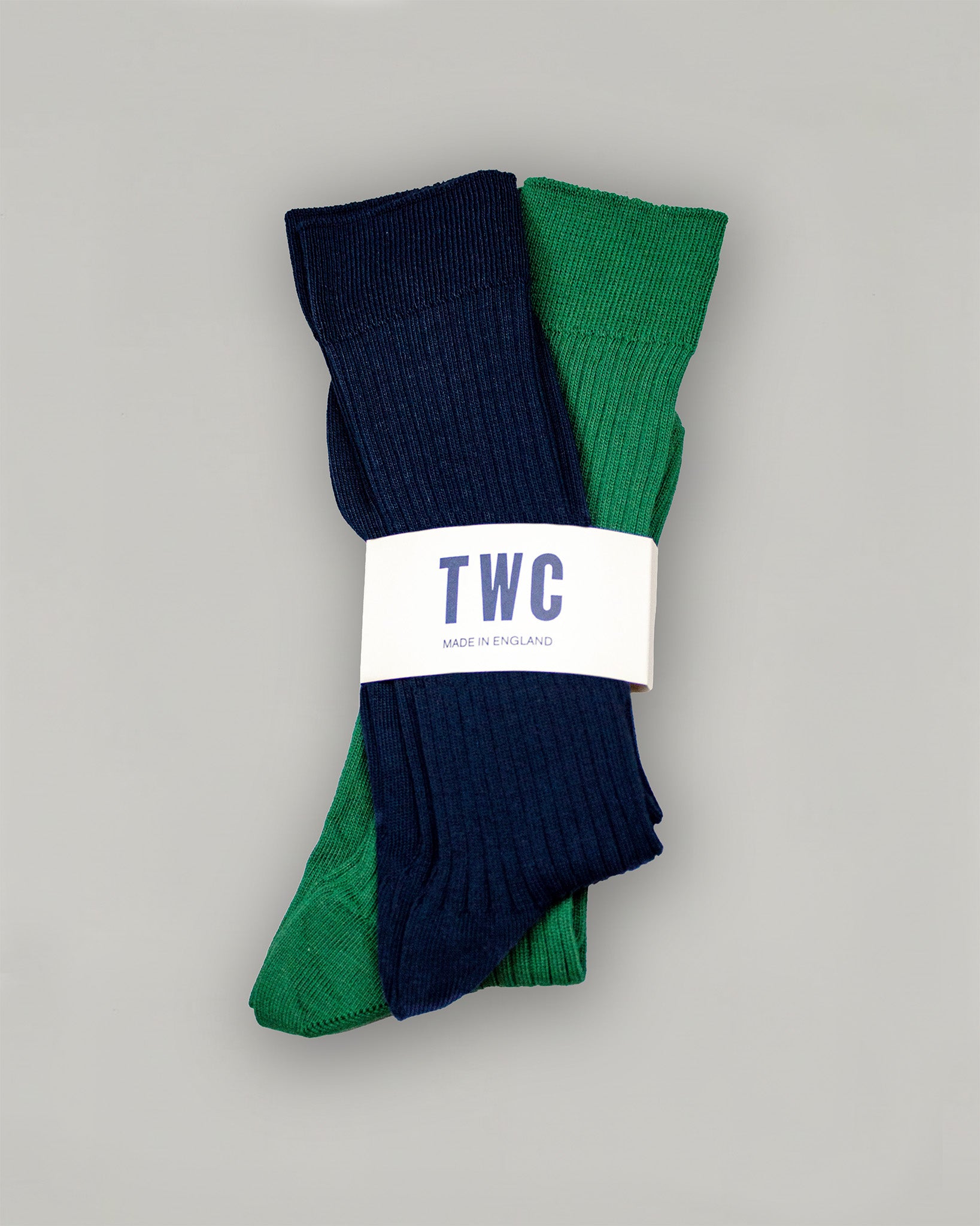 GREEN & NAVY FINE RIB COTTON SOCKS