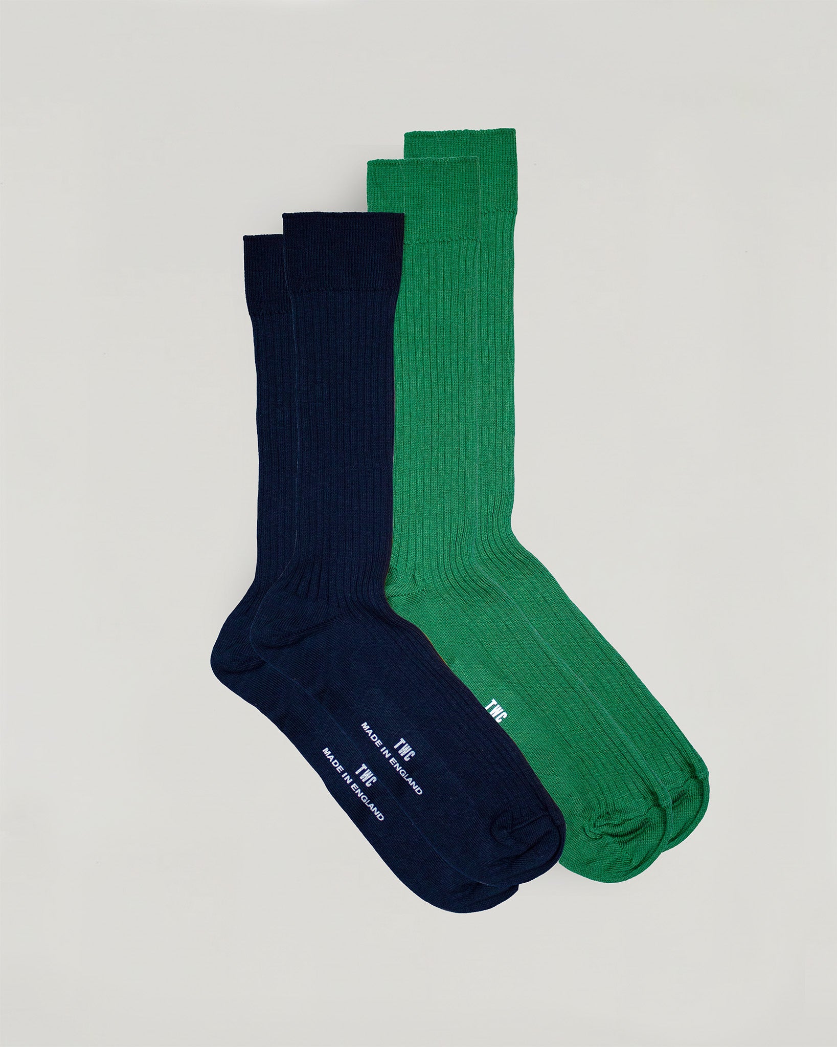 GREEN & NAVY FINE RIB COTTON SOCKS