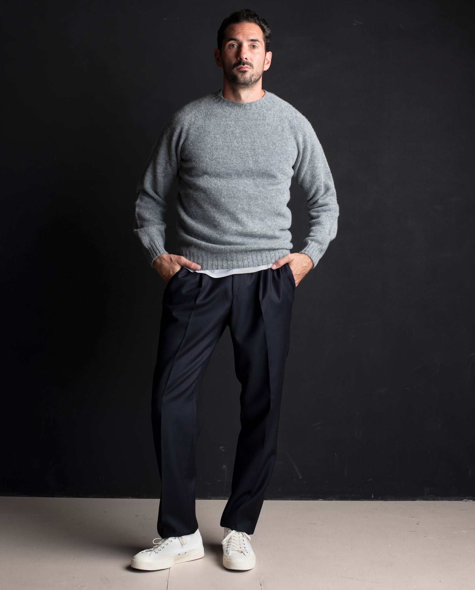 RUSKIN SHETLAND SWEATER - MID GREY
