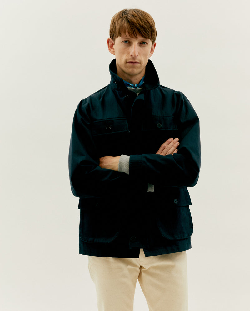 LAWRENCE FIELD JACKET IN MIDNIGHT HERRINGBONE TWILL