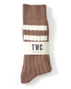 VARSITY SOCKS - MOCHA WITH CREAM STRIPE