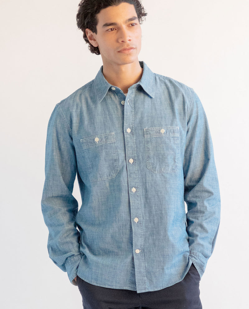 WASHED INDIGO CHAMBRAY SHIRT – The Workers Club