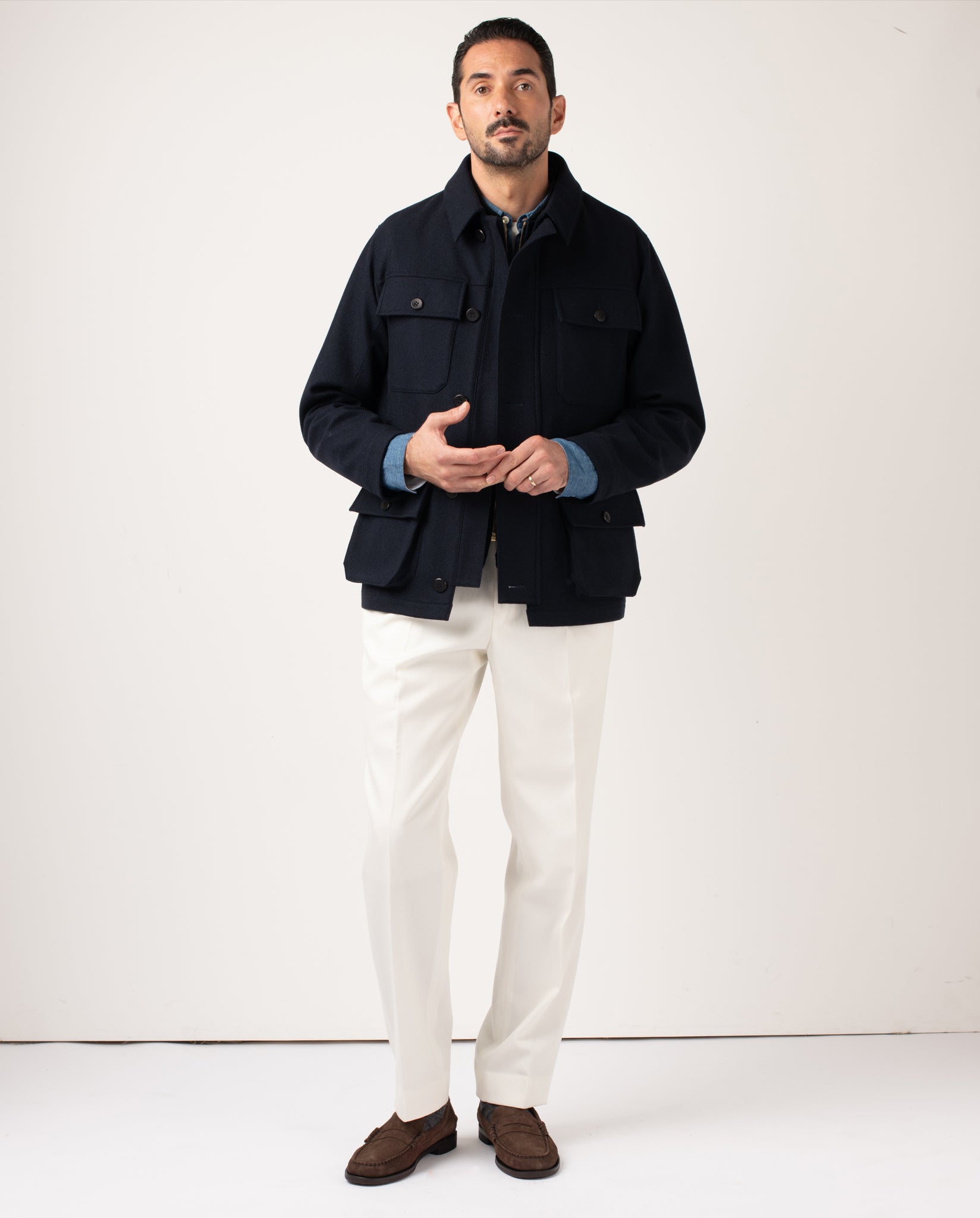 LAWRENCE FIELD JACKET - LORO PIANA - NAVY BONDED WOOL