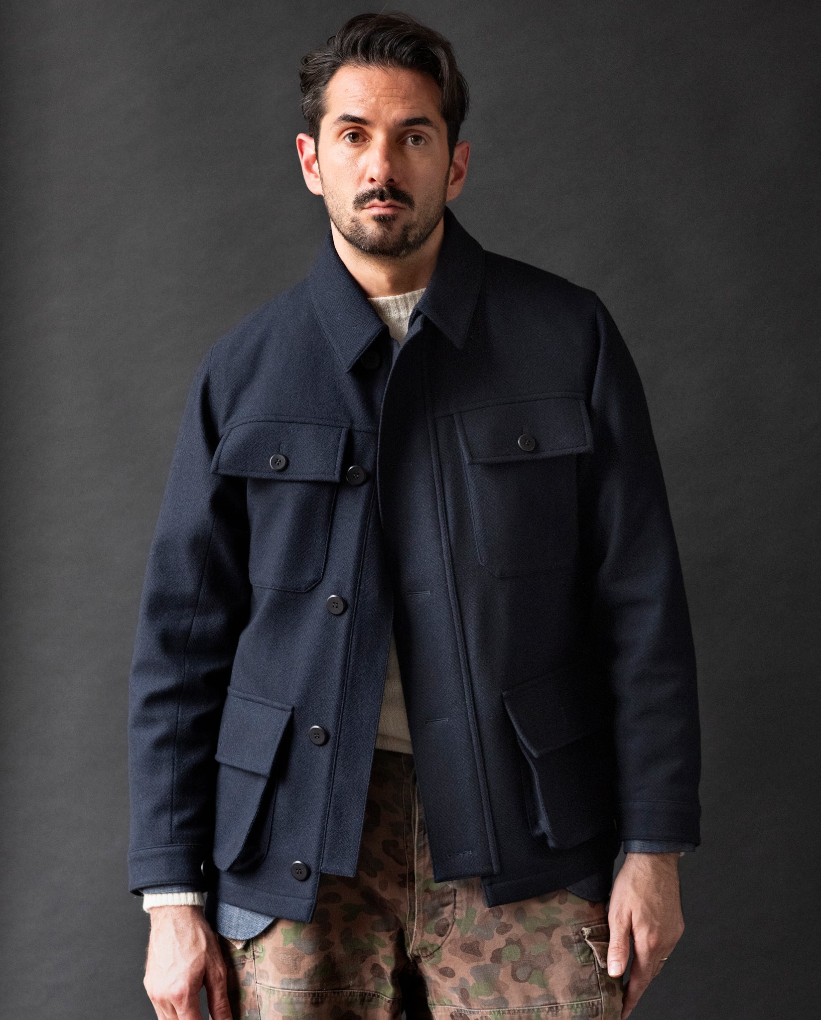 LAWRENCE FIELD JACKET - LORO PIANA - NAVY BONDED WOOL