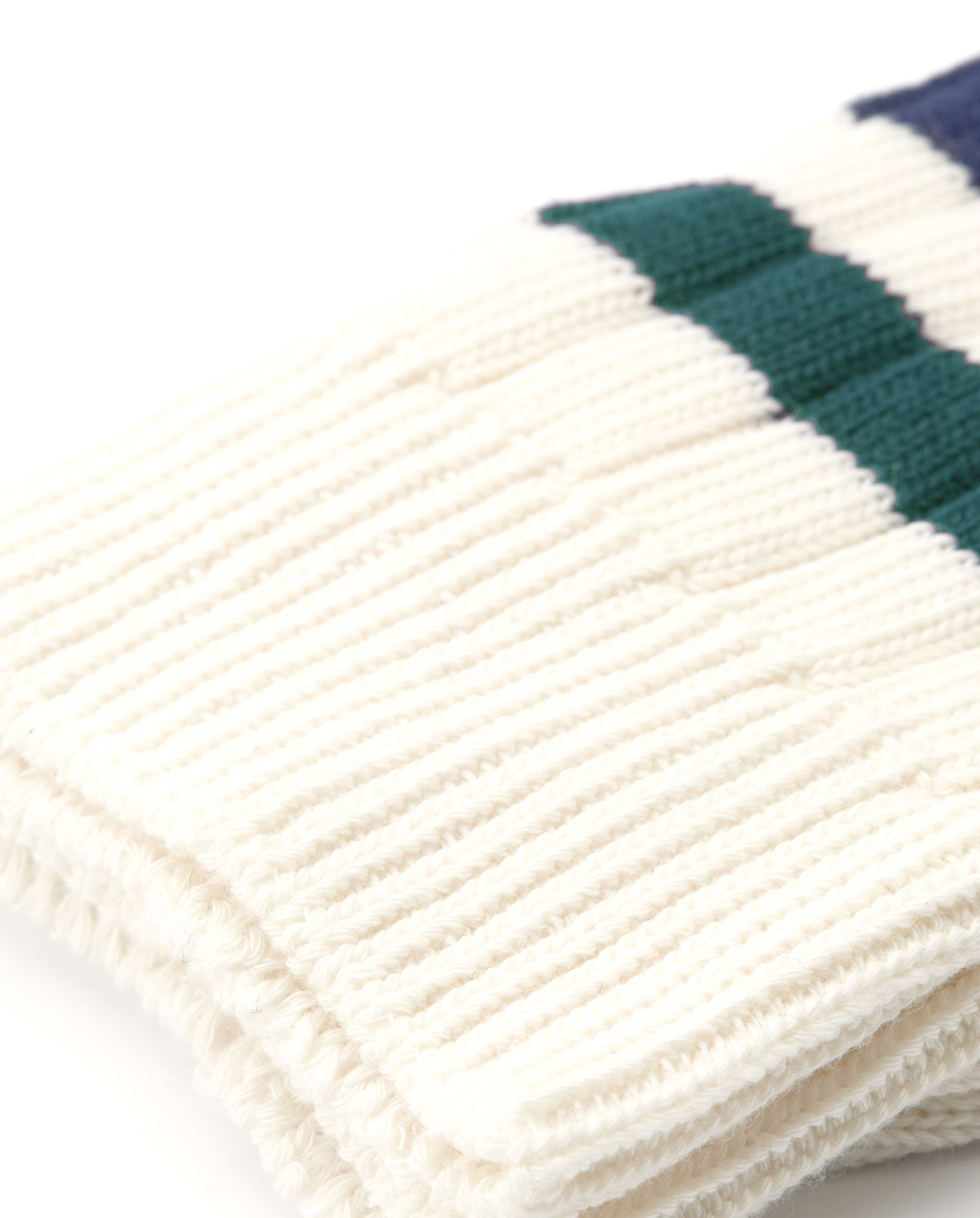 VARSITY SOCKS - CREAM WITH GREEN AND NAVY STRIPES