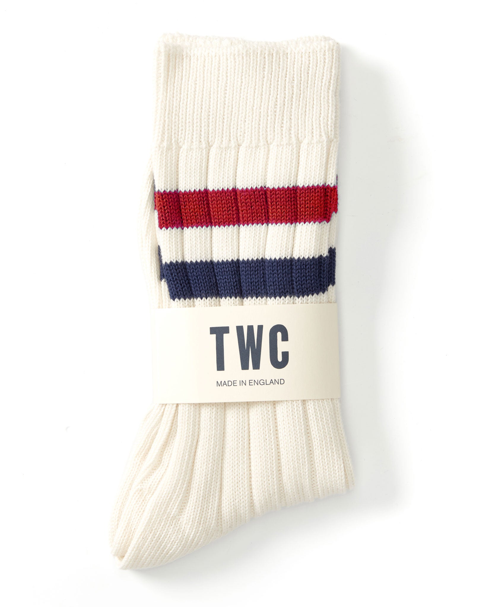 VARSITY SOCKS - CREAM WITH RED AND NAVY STRIPES