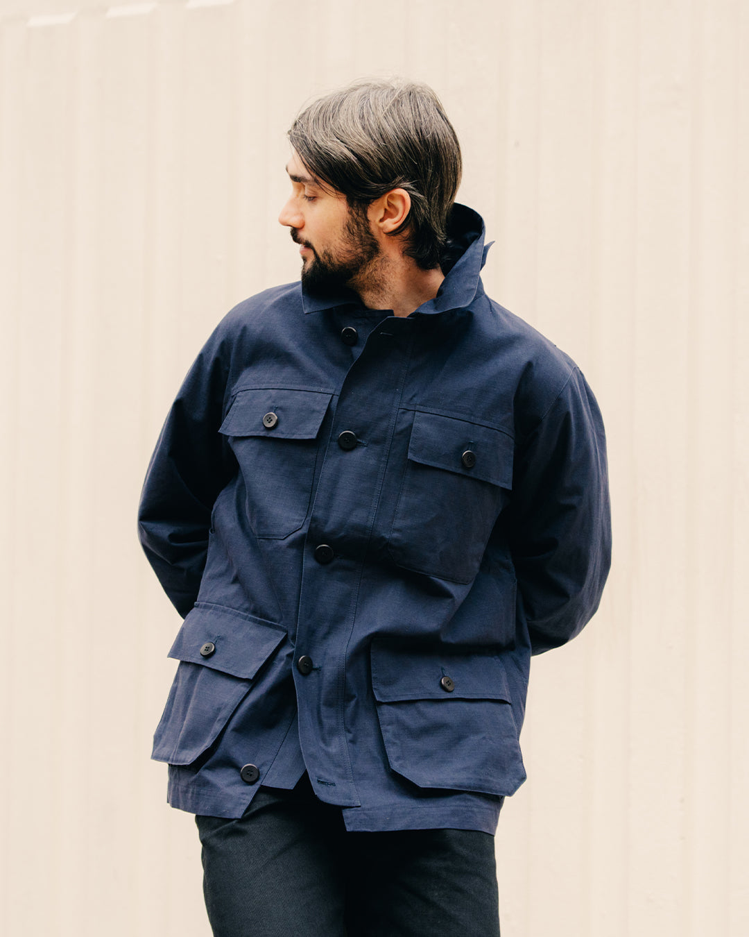 LAWRENCE FIELD JACKET NAVY WAXED RIPSTOP