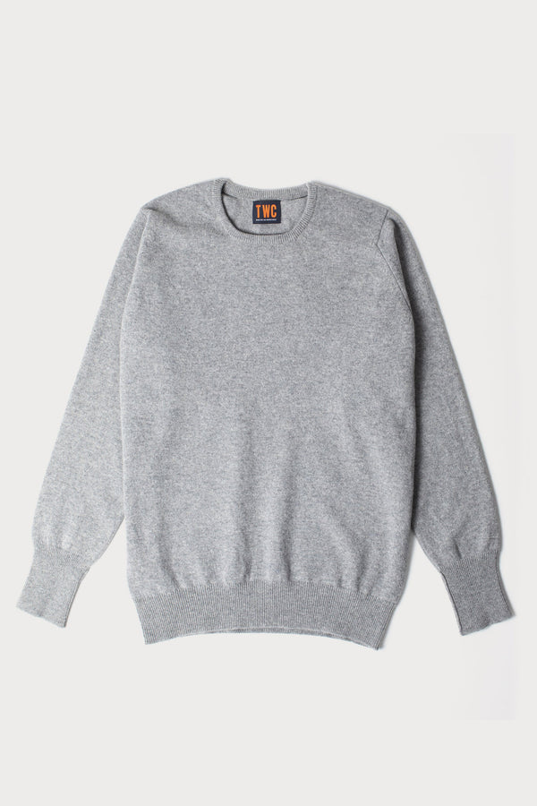 GREY MELANGE LAMBSWOOL CREW NECK SWEATER