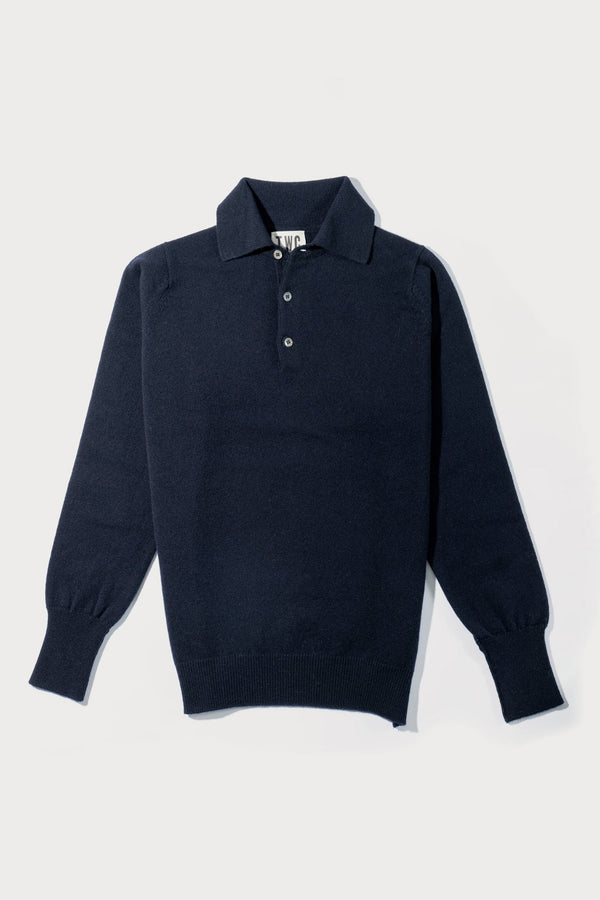 NAVY LAMBSWOOL POLO SWEATER