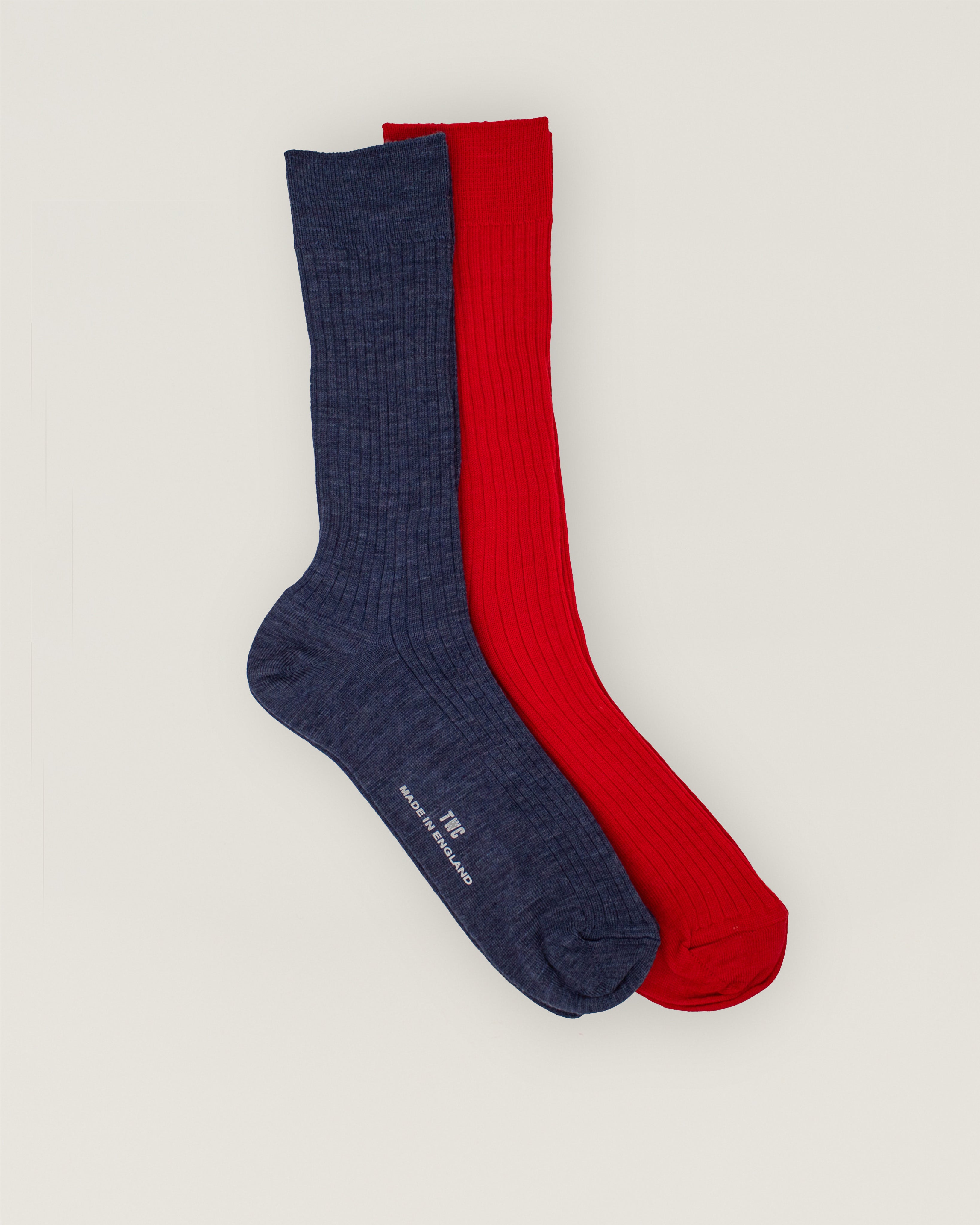 DENIM BLUE & RED MERINO WOOL SOCKS