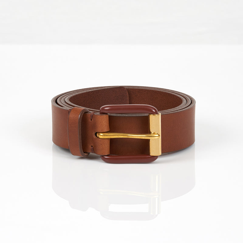 Awling Modernist exposed belt - Saddle Brown/ Brass