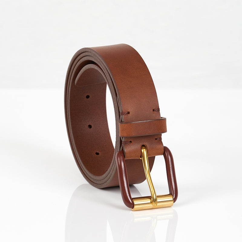 Awling Modernist exposed belt - Saddle Brown/ Brass
